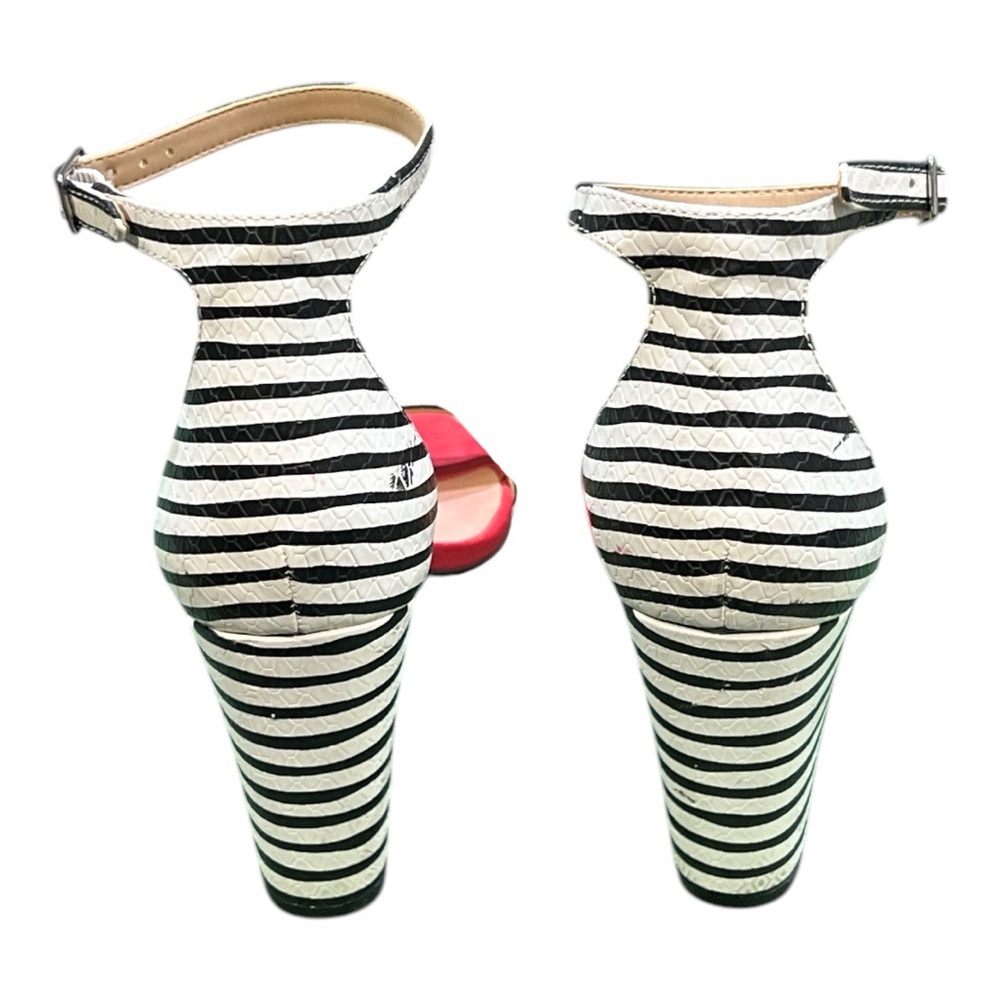 INC International Concept Striped Black/Red/White Heeled Sandals - Picture 5 of 7